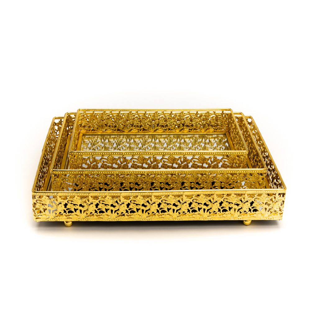 Conjunto 3 Tabuleiros Folhagem Dourada