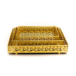 Conjunto 3 Tabuleiros Folhagem Dourada