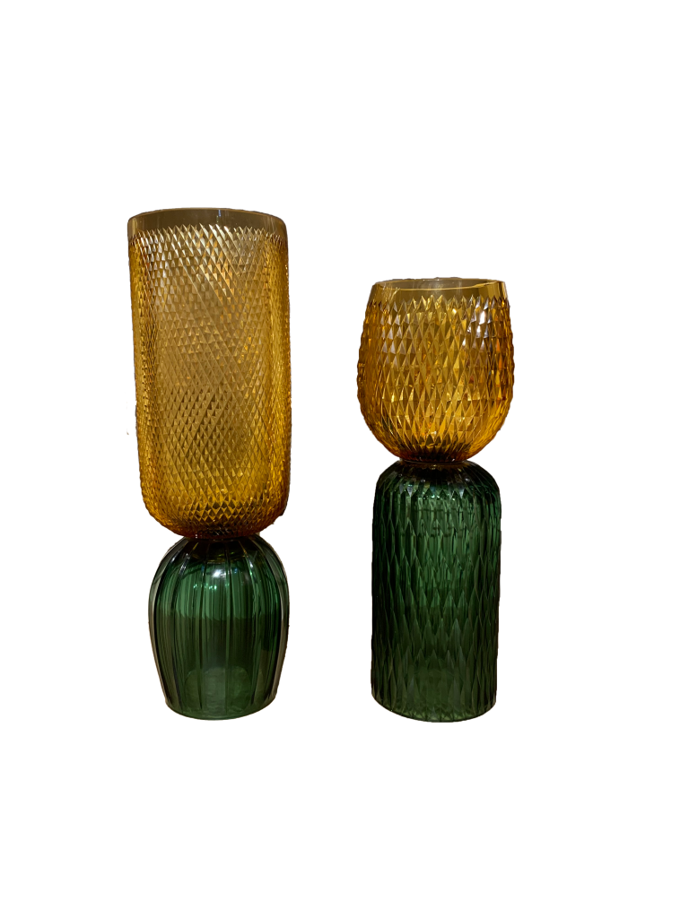 Jarra Vidro Lapidado Verde e  Ambar