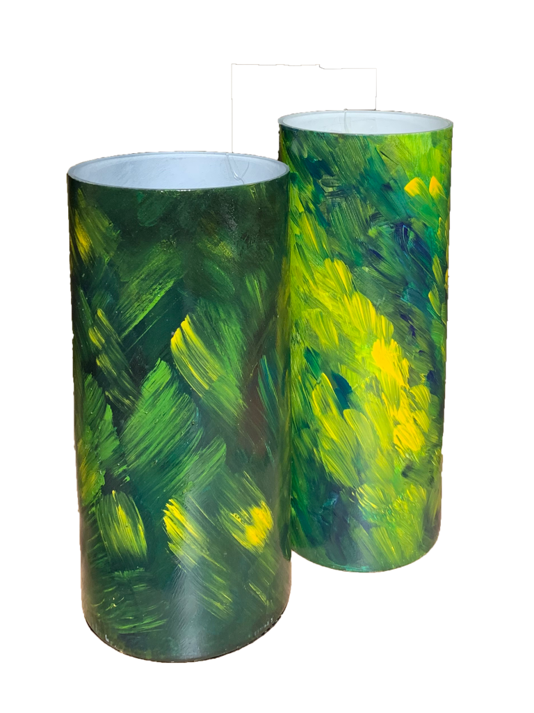 Cilindro Vidro Pintado à Mão Tons Verdes e Azuis