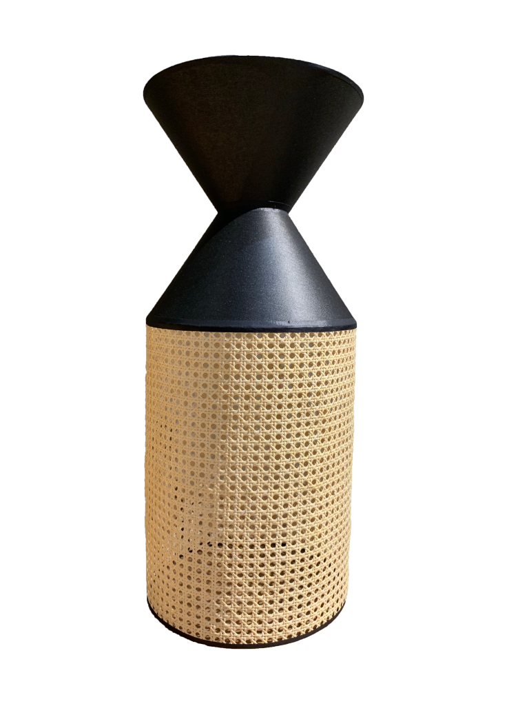 Abat-jour Teto Preto e Rattan C/  Suporte Preto