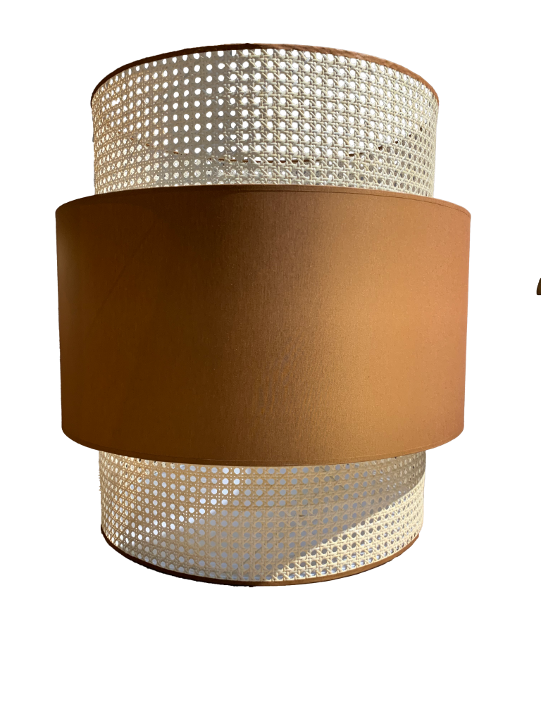 Abat-jour Teto Tijolo C/ Rattan e  Suporte Dourado