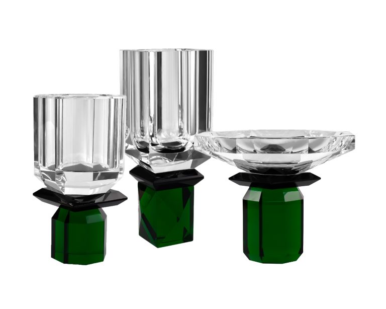 Jarra Cristal Design Base Preta e  Verde