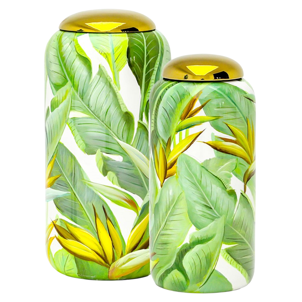 Bomboneira Pintura Folhas C/ Tampa Ouro