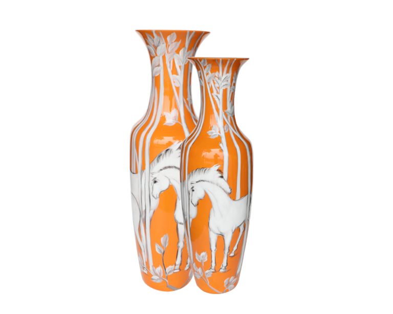 Pote Laranja Pintado à Mão Cavalos