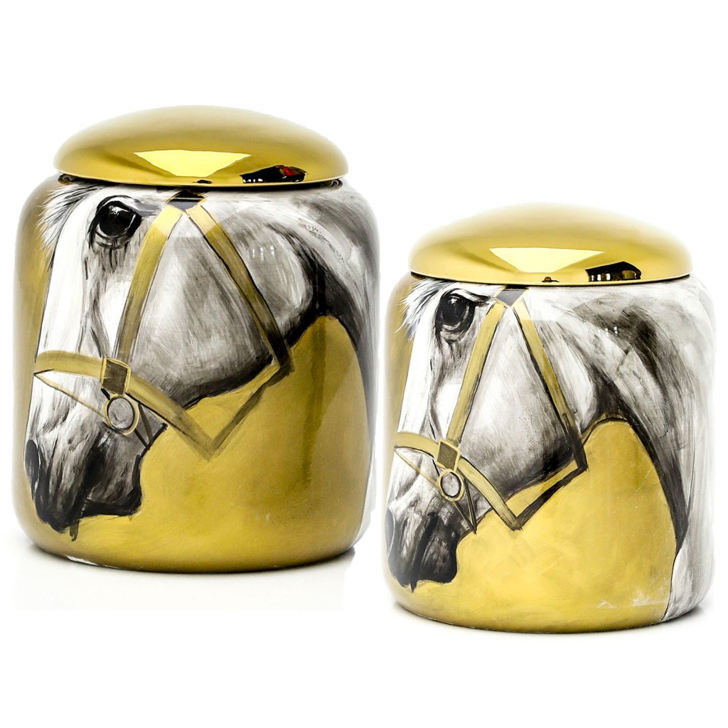 Bomboneira Dourada C/ Pintura Cavalo