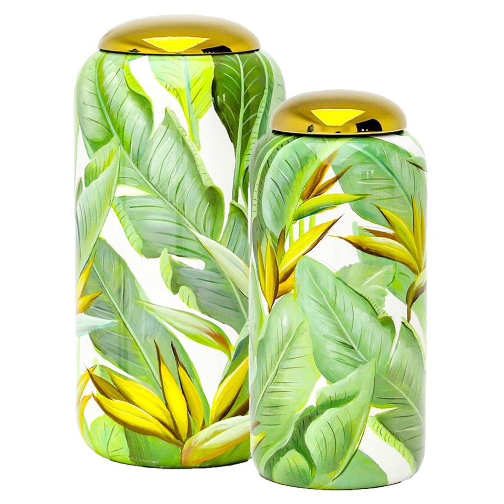 Bomboneira Pintura Folhas C/ Tampa Ouro