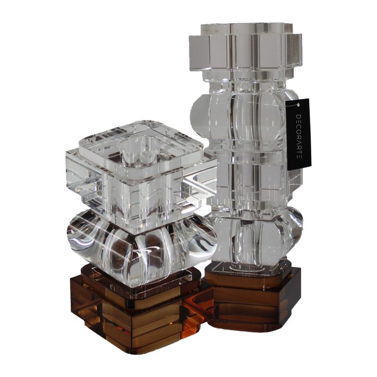 Castiçal Cristal C/ Base Ambar
