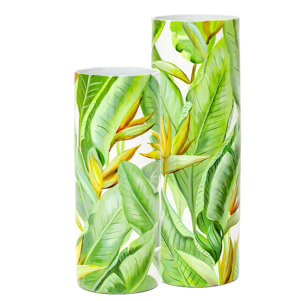Jarra Cilindrica Pintura Folhas