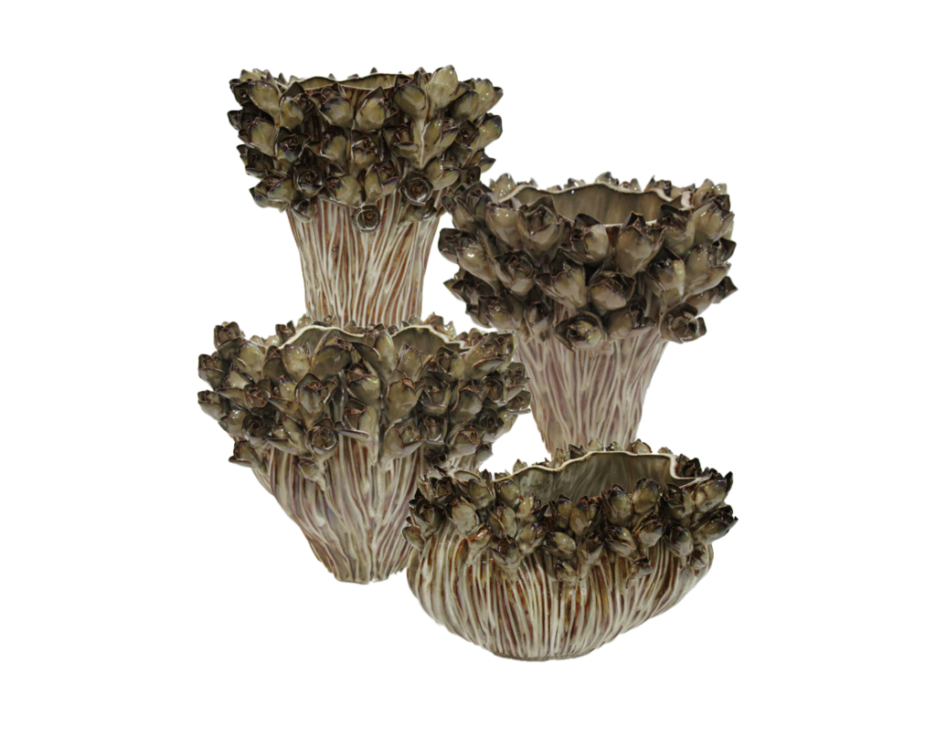Jarra Topo Flores Manuais Tons Castanhos