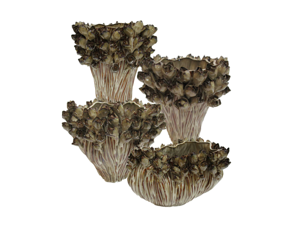Jarra Topo Flores Manuais Tons Castanhos
