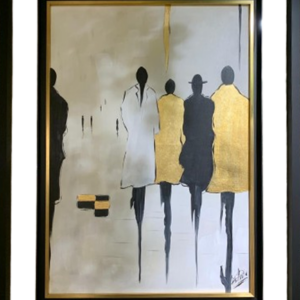 Moldura Preta Dourada e Vidro C/ Pintura à Mão Homens