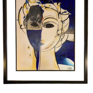 Moldura Preta C/ Vidro e Friso Preto C/ Pintura Busto Azul