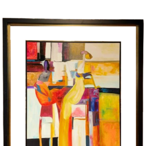 Moldura Preta C/ Vidro e Friso Preto C/ Pintura Pessoas Coloridas Abstrata