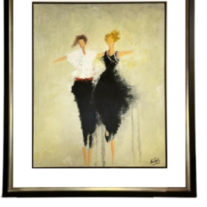 Moldura Preta e Prata C/ Vidro e Friso Preto C/ Pintura mulheres