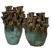 Jarra Tubos Ouro e Azul Turquesa