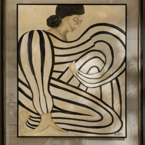 Moldura Preta e Dourada C/ Vidro Pintura Mulher