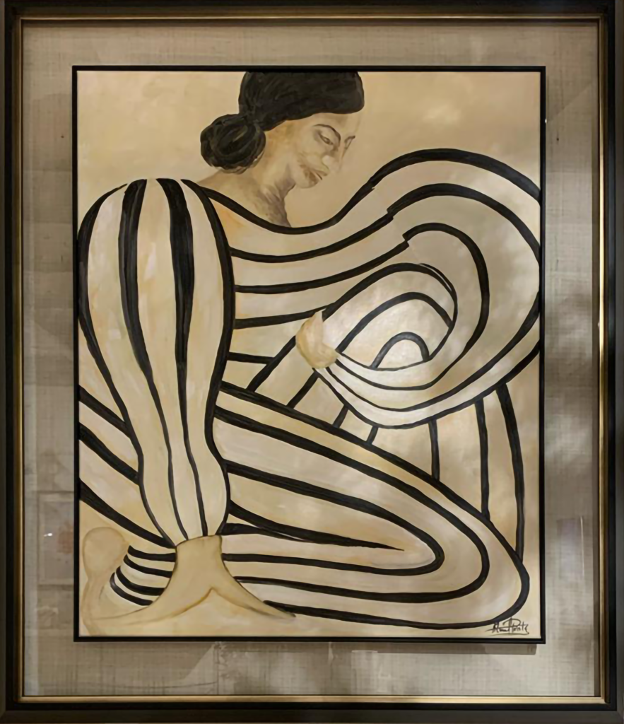 Moldura Preta e Dourada C/ Vidro Pintura Mulher