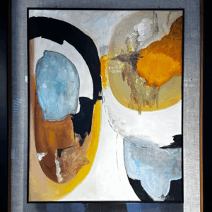 Moldura Preta e Madeira C/ Vidro Pintura Abstrata Tons Terra