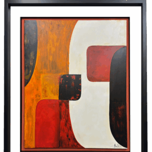 Moldura Preta C/ Cartolina Laranja e Vidro C/ Pintura à Mão Tons laranja