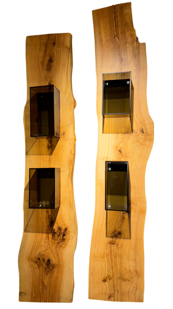 Tabua Madeira C/ 2 Cubos Vidro Bronze