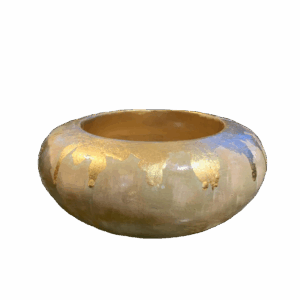 Taça Madeira Natural Redonda Com Pintura Salmão e Escorridos Folha Ouro