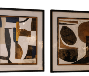 Moldura Preta C/Cartolina Castanha e Vidro C/ Pintura Abstrata Preto e Castanho