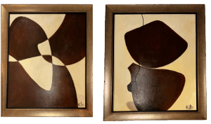 Moldura Bronze C/ Pintura à Mão Abstrata Tons Castanhos