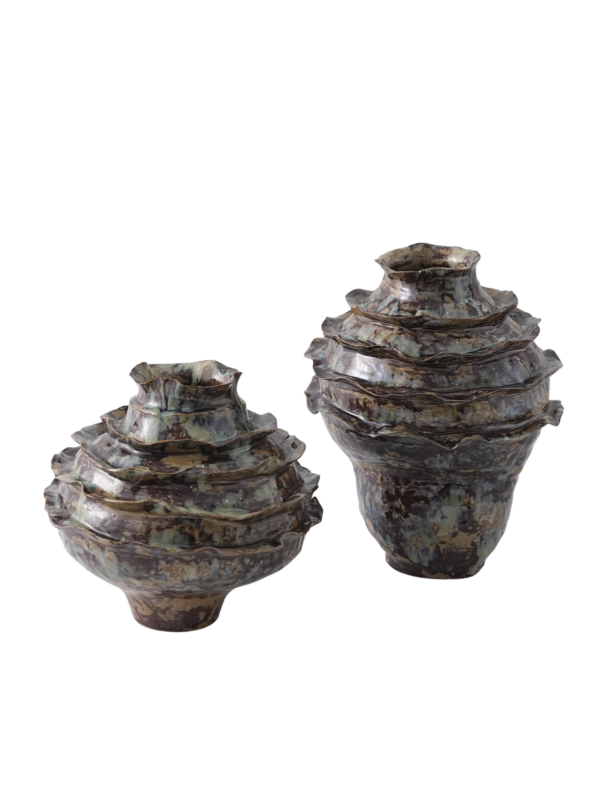 Jarra Efeito Ondas Porcelana Castanha