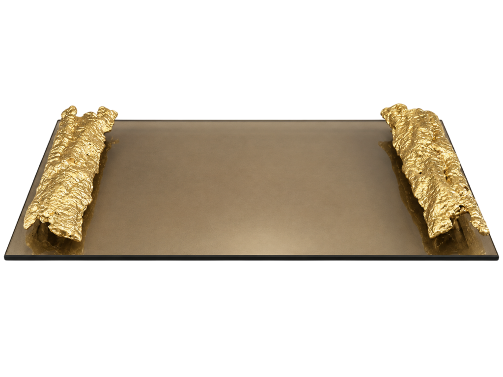 Tabuleiro Vidro Bronze com Pegas Casca de Carvalho