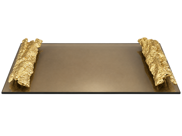Tabuleiro Vidro Bronze com Pegas Casca de Carvalho