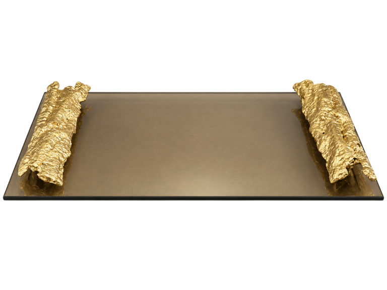 Tabuleiro Vidro Bronze com Pegas Casca de Carvalho