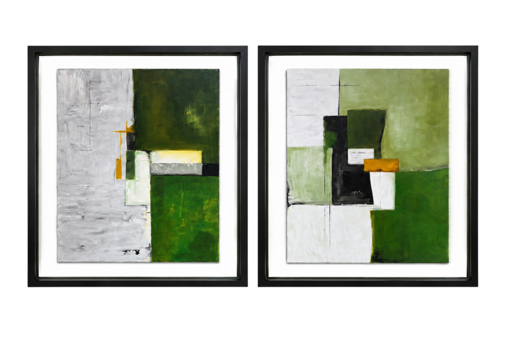 Moldura Preta Com Vidro e Pintura à Mão Abstrato Verde